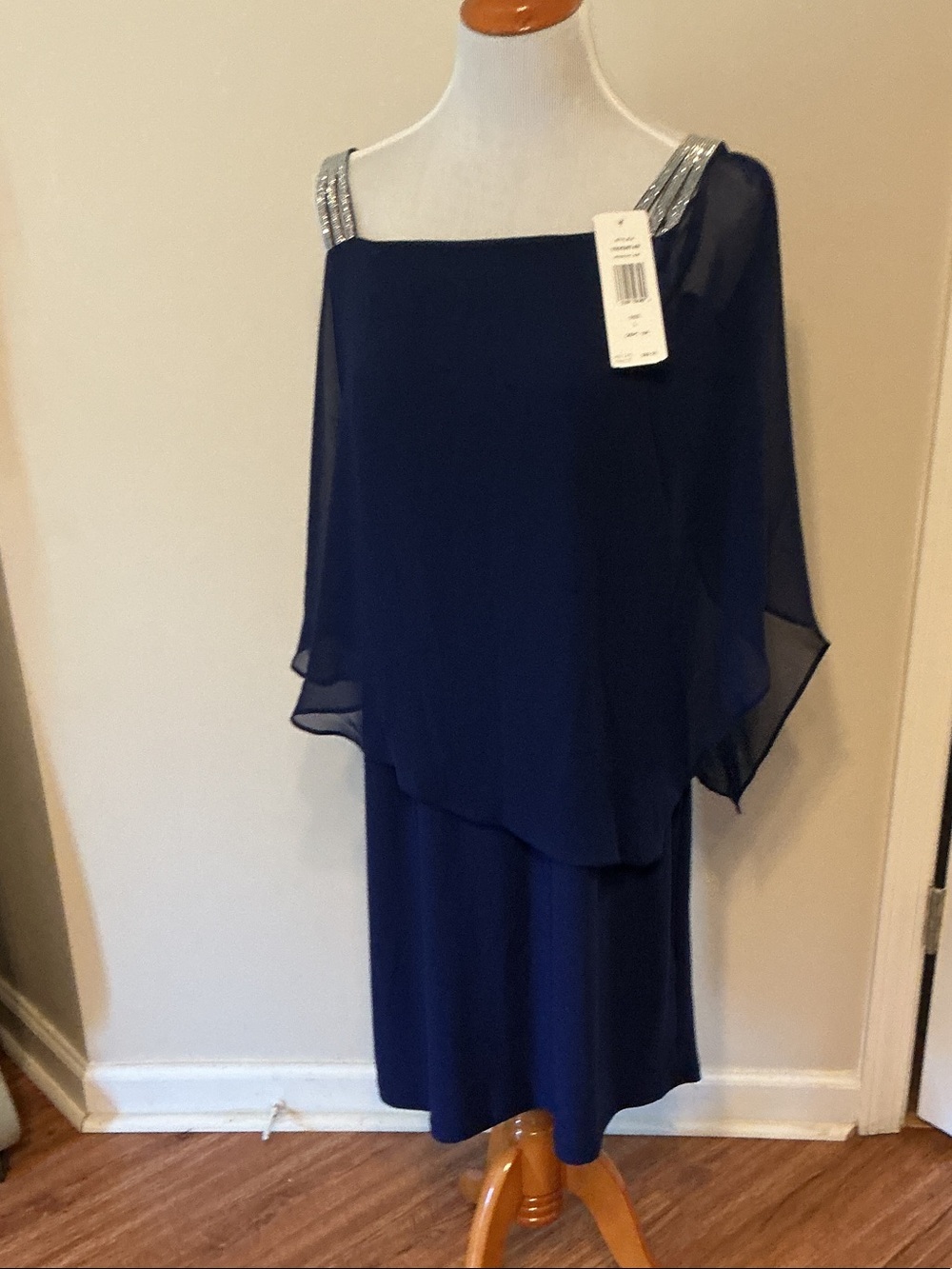 MSK Navy Midi Dress with Silver Beaded Straps
